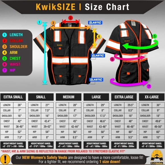KwikSafety Women's High Vis Black/Orange Safety Vest Short Sleeve - Picture 2 of 6
